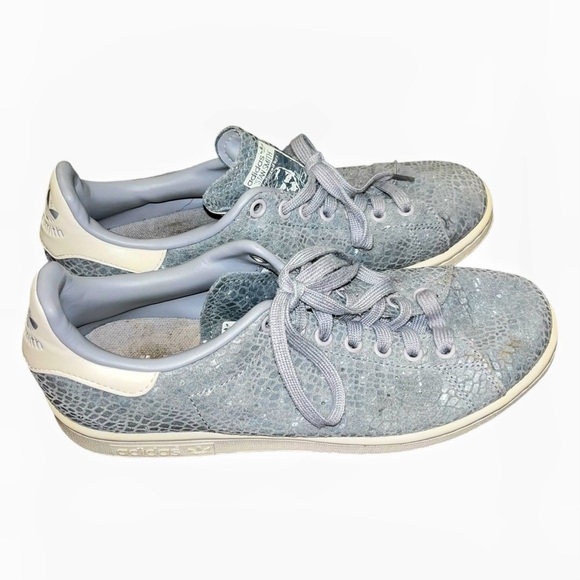 Adidas Stan Smith Foil Snake Sneakers Men’s 8.5 Women’s 10 Gray Textured Leather - Picture 1 of 7